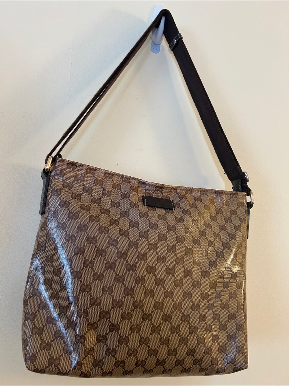 Gucci Zip Top Messenger Bag Unisex GG Coated Canvas Large Great Condition